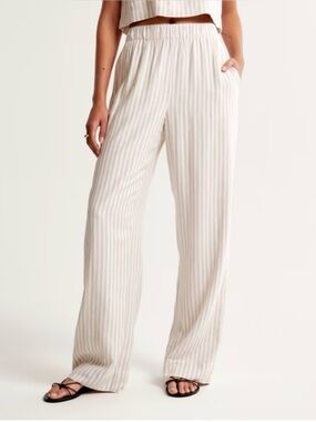 Abercrombie & Fitch tan striped linen-blend pull-on pants